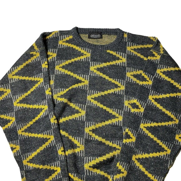 Vintage Alfredo Sweater Large Made In Italy Knit Acrylic Yellow Gray‎ - Picture 2 of 6